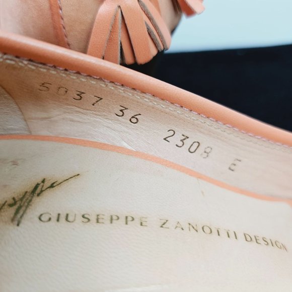 Giuseppe Zanotti Design TAK 90 Sandolo Peach Peep Toe Suede 4" Heels, 6B - Picture 8 of 11